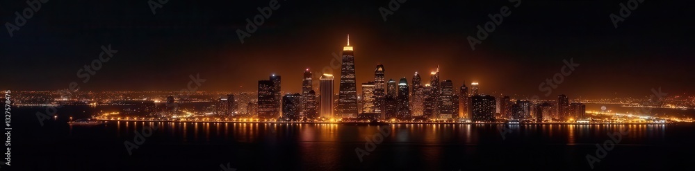 Obraz premium Golden California city skyline, elegant black background, background, sunset, architecture