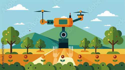 The intelligent sensors and cameras on robotic pruners allow them to detect and avoid obstacles making them ideal for use in hilly or hardtoreach vineyards.. Vector illustration
