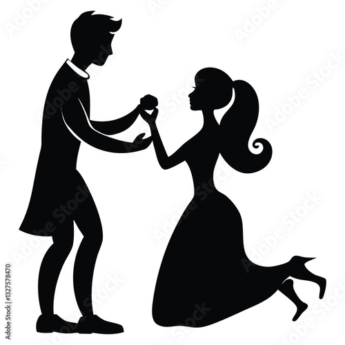 Proposal silhouette vector illustration, Silhouette of a romantic couple with a boy proposing to a girl