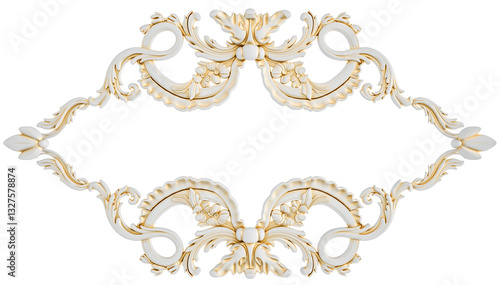 White ornament, gold patina, white backgroun, Isolated
