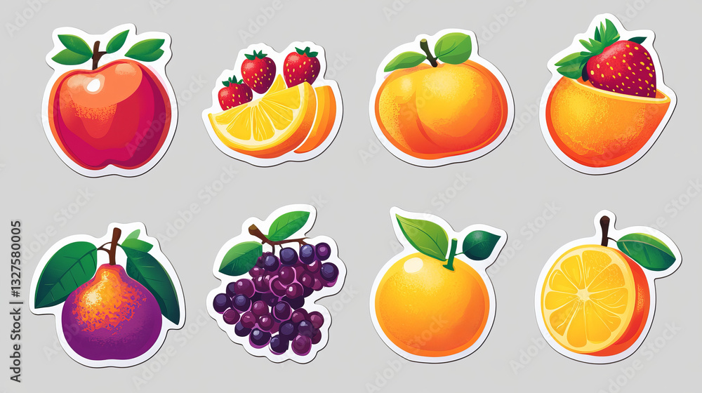 Fruit label vector fruity apple orange juice package and fruitful mango sign or juicy berry sticker set illustration isolated on white background Fruit label vector fruity apple orange juice package and fruitful mango sign or juicy berry sticker set illustration isolated on white background