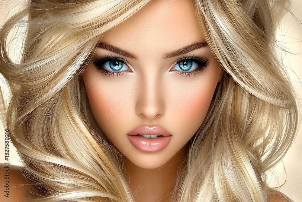 Portrait of blonde woman with big blue eyes Portrait of blonde woman with big blue eyes