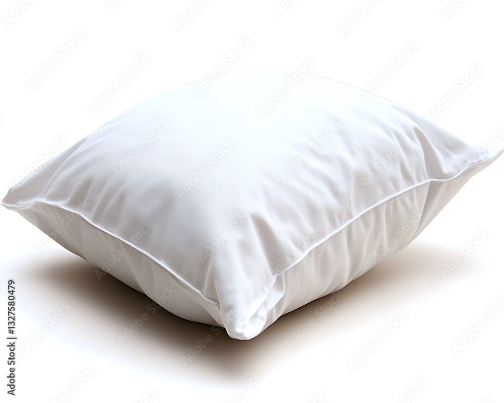 Obraz premium A soft white square pillow rests on a solid white background