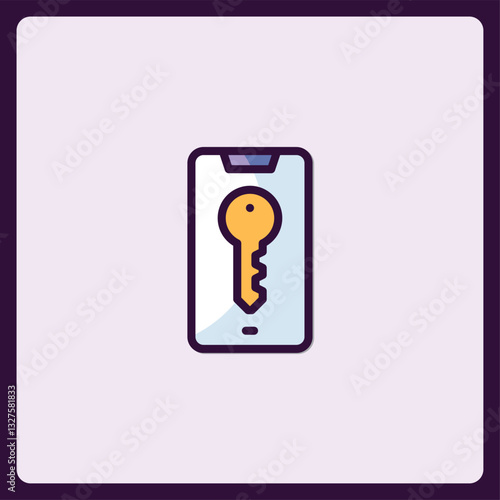 Mobile security access icon featuring golden key illustration on device interface