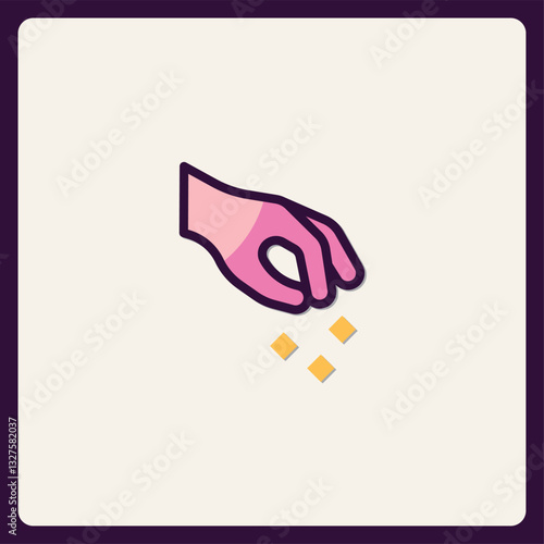 Hand sprinkling seasoning icon design, culinary ingredient dispensing art