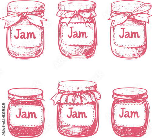 set of sketch rubber stamps of jars that say jam