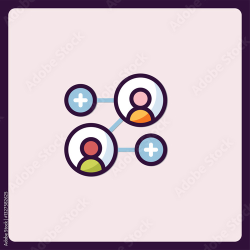 Abstract icon of networked profiles and addition symbols representing growth