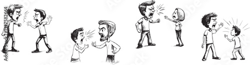 set of hand-drawn sketch of fight illustrations