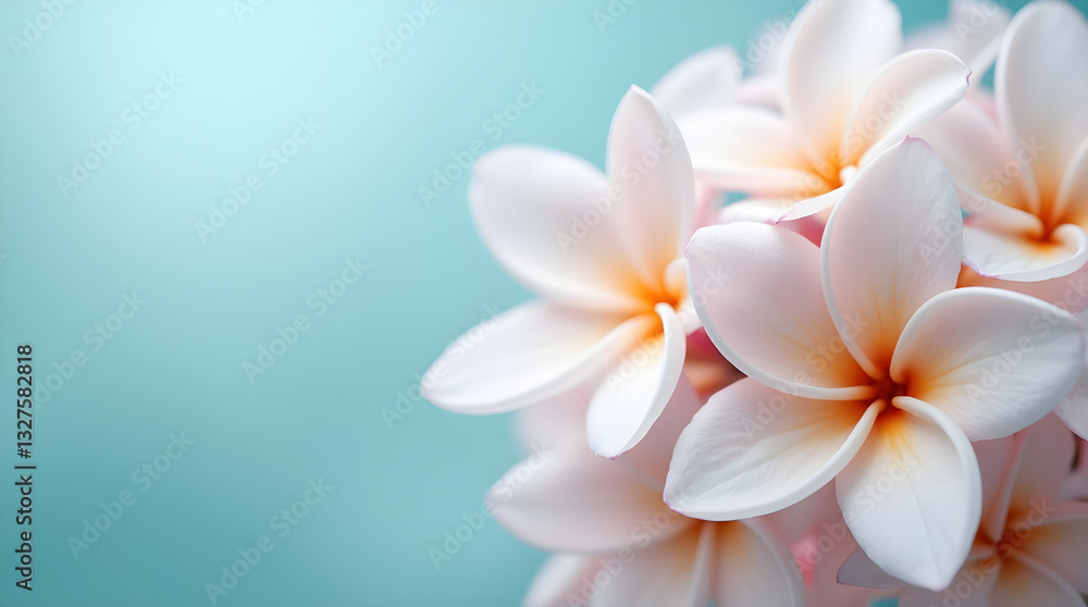 Naklejka premium Soft White Plumeria Flowers - Delicate Petals Macro Shot
