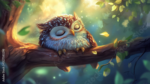 Cartoon owl bird cute character sleep sweet owlet vector illustration.