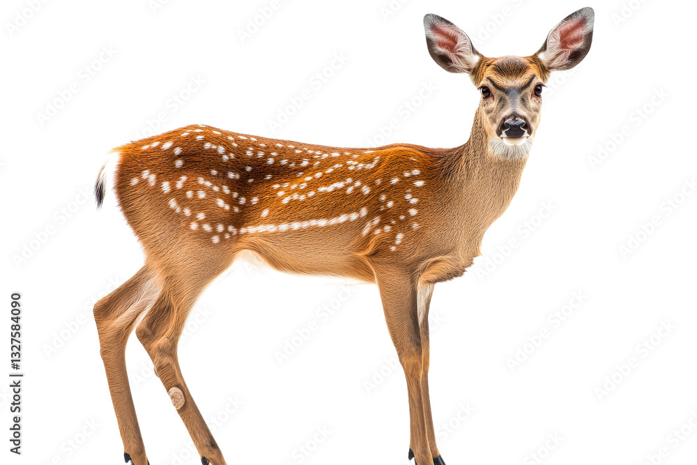 Naklejka premium Young deer with spots stands on a transparent background