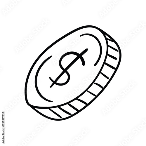 Dollor Coin hand draw doodle  Vector icon