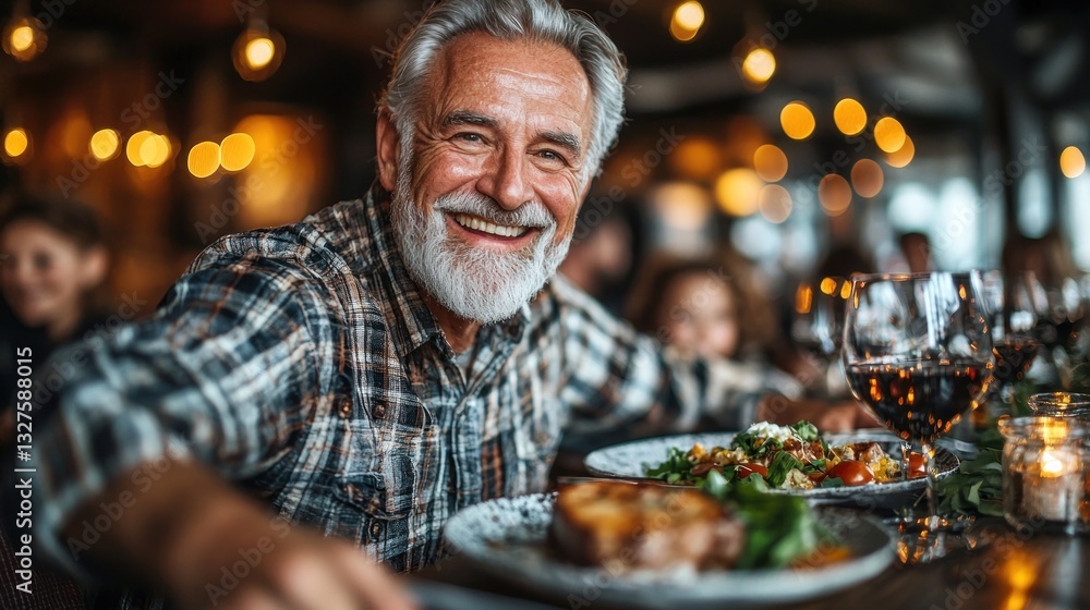 Obraz premium Smiling senior man enjoying a meal