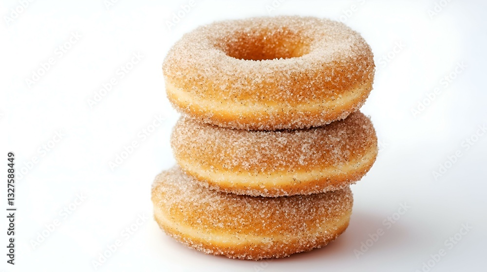 Cinnamon Sugar Mini Donuts in a stack on white Cinnamon Sugar Mini Donuts in a stack on white