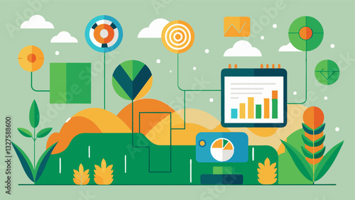 The AIpowered harvest prediction model compares data from different fields and regions providing valuable insights for crop rotation and distribution planning.. Vector illustration