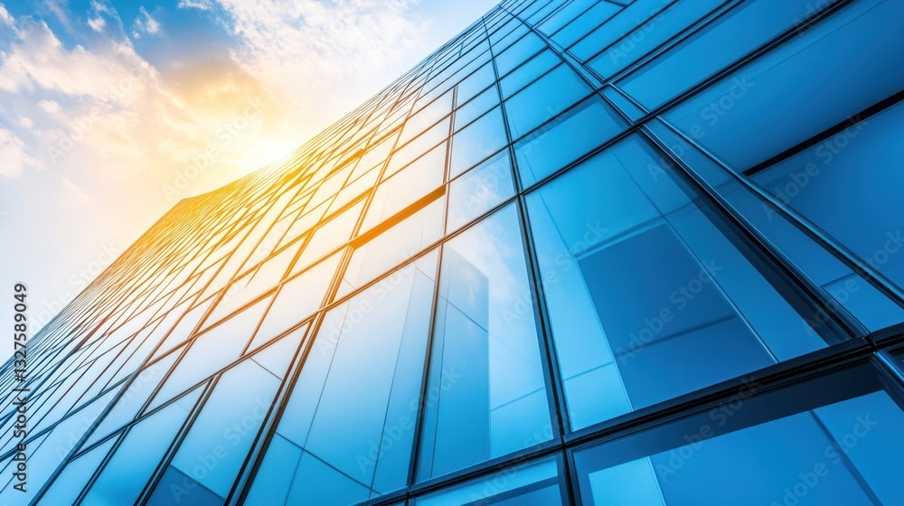 Obraz premium Modern Glass Skyscraper Building Under Sunny Sky