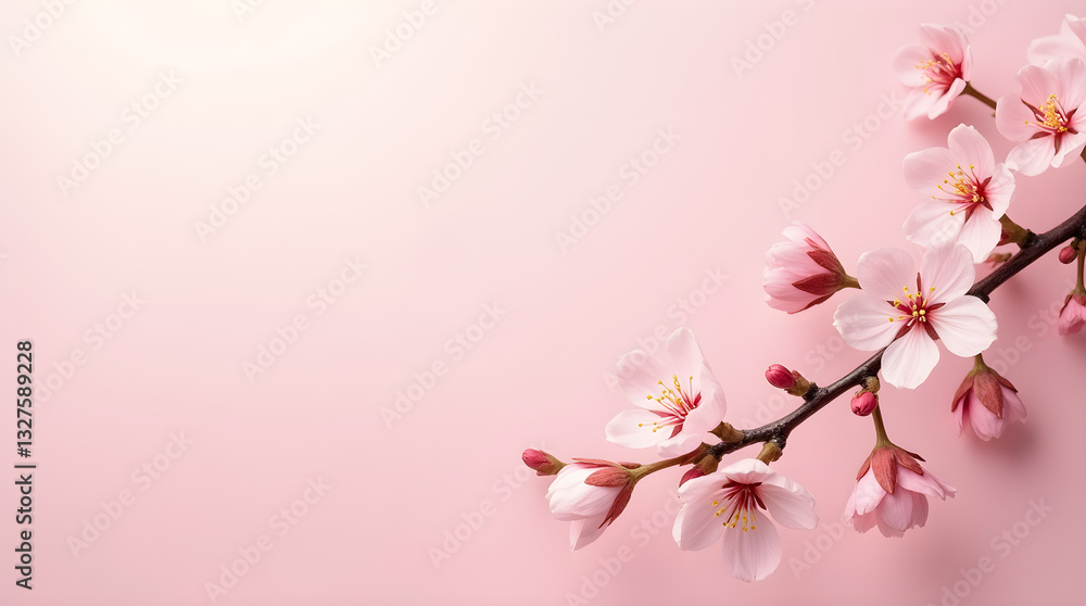 Fototapeta premium Delicate Pink Blossom Branch Pastel Pink Background Spring Floral Photo