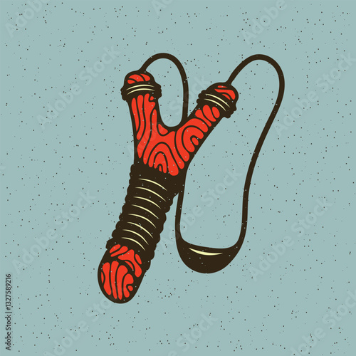 Wooden slingshot vector illustration isolated on grunge texture background