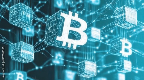 Digital Bitcoin Blockchain Network - Futuristic Cryptocurrency Art