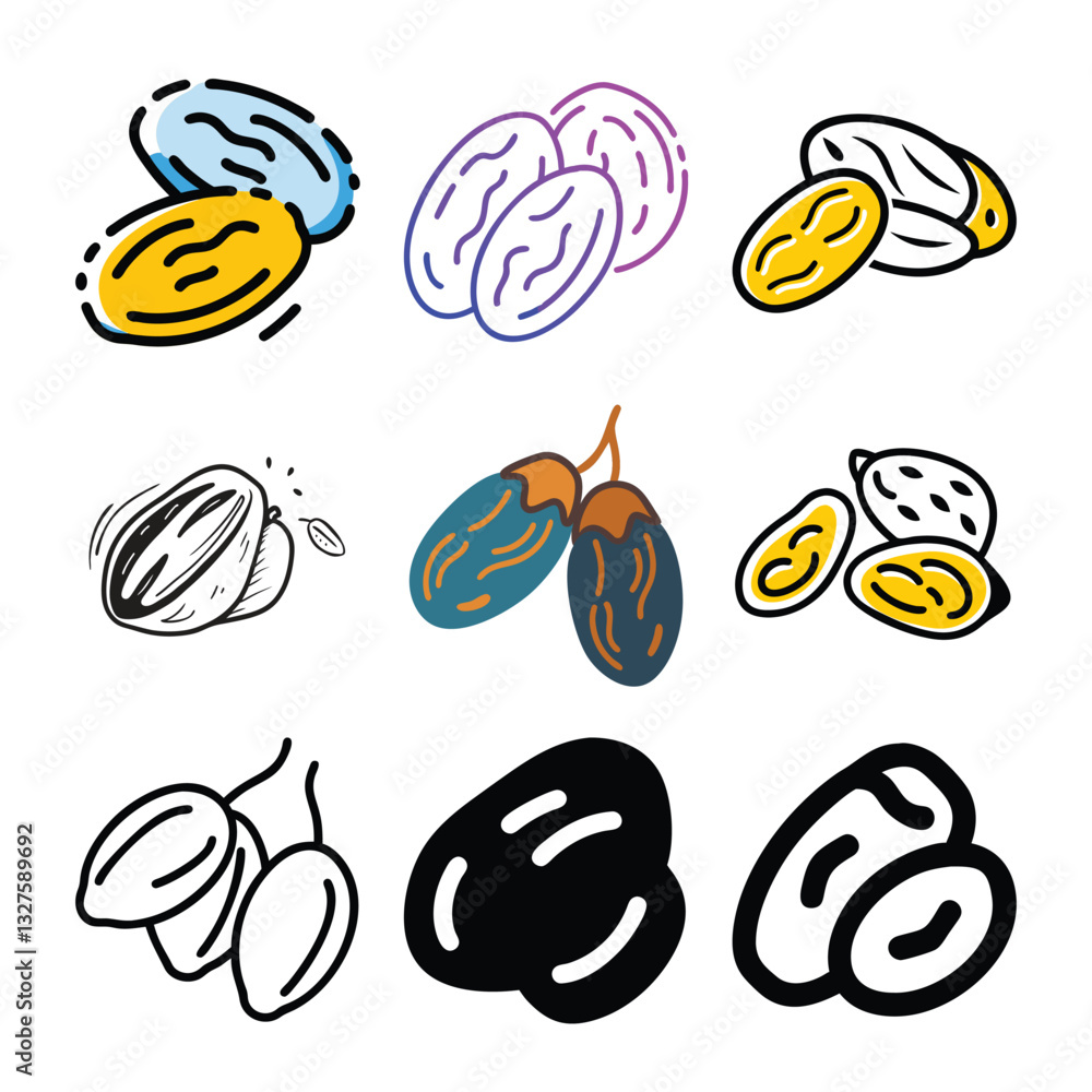 Date fruit icon, date fruit vector, set of different fruits Date fruit icon, date fruit vector, set of different fruits