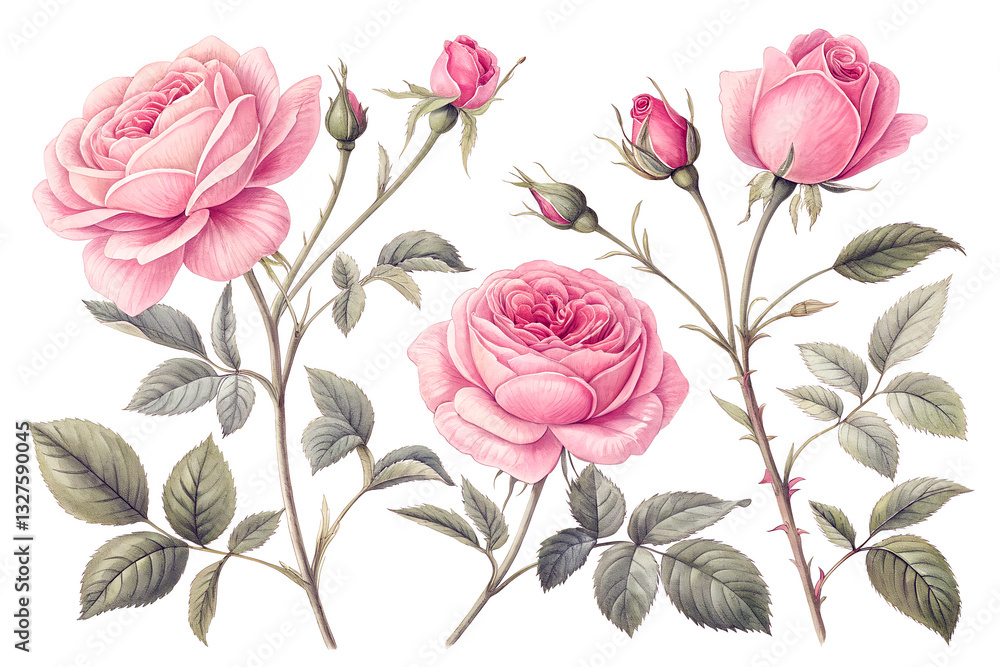 Seamless pattern of pink roses and flowers in a romantic, floral design Seamless pattern of pink roses and flowers in a romantic, floral design