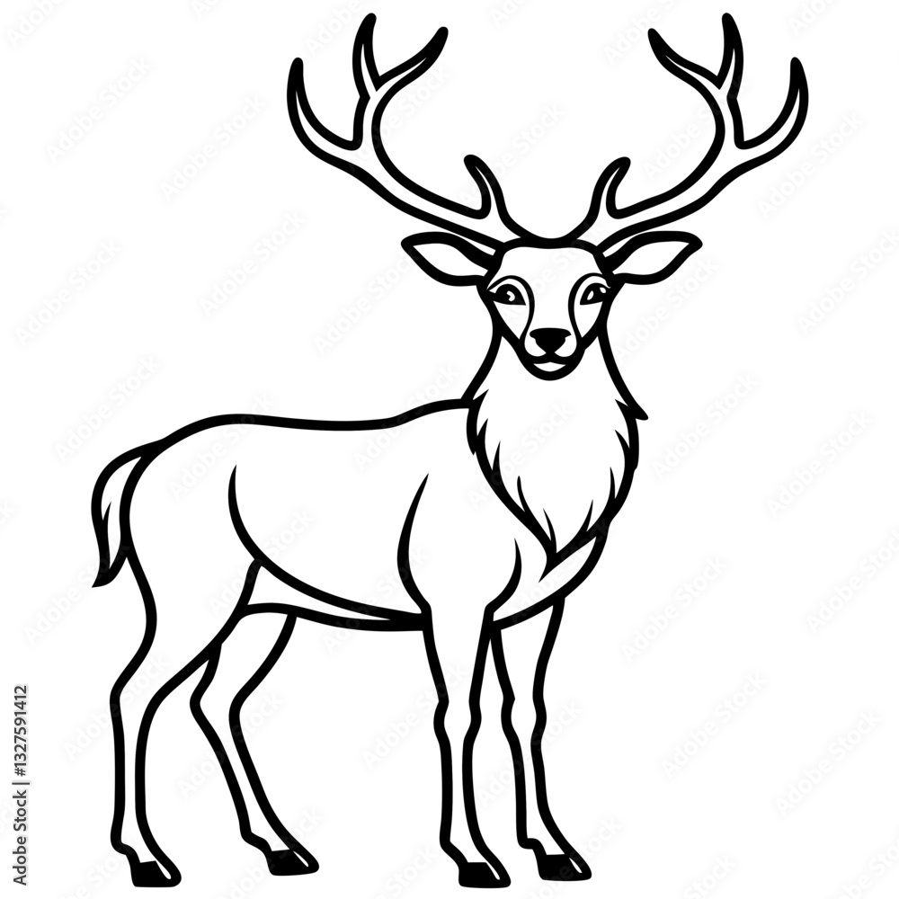 Obraz premium a regal stag with majestic antlers, standing in a striking black and white illustration