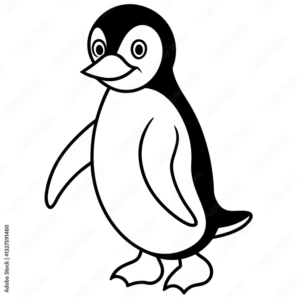 Fototapeta premium an illustration of a cute penguin with black and white feather standing and smiling