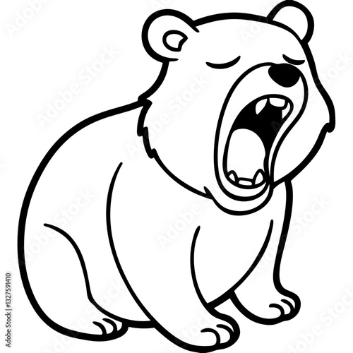 a cartoon bear is yawning, with its mouth wide open, looking sleepy and tired