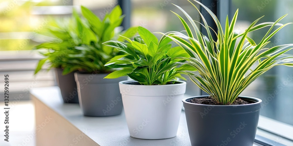 Fototapeta premium potted plants on balcony in colorful pots in the afternoon