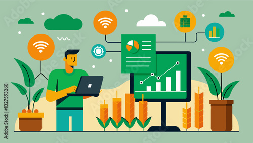 The AI system can analyze vast amounts of data to determine the best crop rotations and soil health management strategies.. Vector illustration