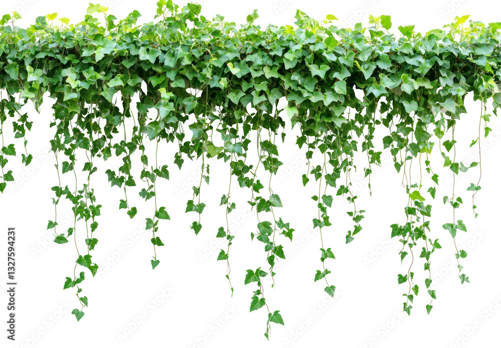 Lush green ivy cascading down from a garden trellis, enhancing a serene outdoor atmosphere Lush green ivy cascading down from a garden trellis, enhancing a serene outdoor atmosphere