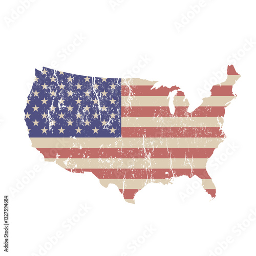 Silhouette of the United States map with a flag and grunge effect - vector illustration
