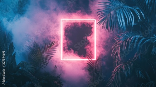 Pink Neon Frame Enveloped in Tropical Smoke