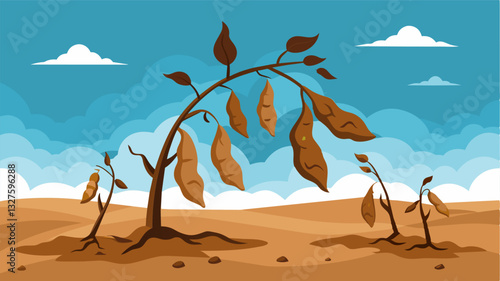 The shriveled remnants of last seasons soybeans stood as a somber reminder of the ing temperatures that had plagued the region for weeks on end.. Vector illustration