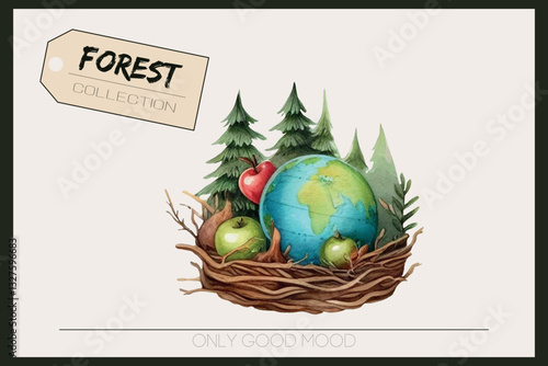Canvas Print A stunning set of wild forest animals, trees, and leaves for creative branding a