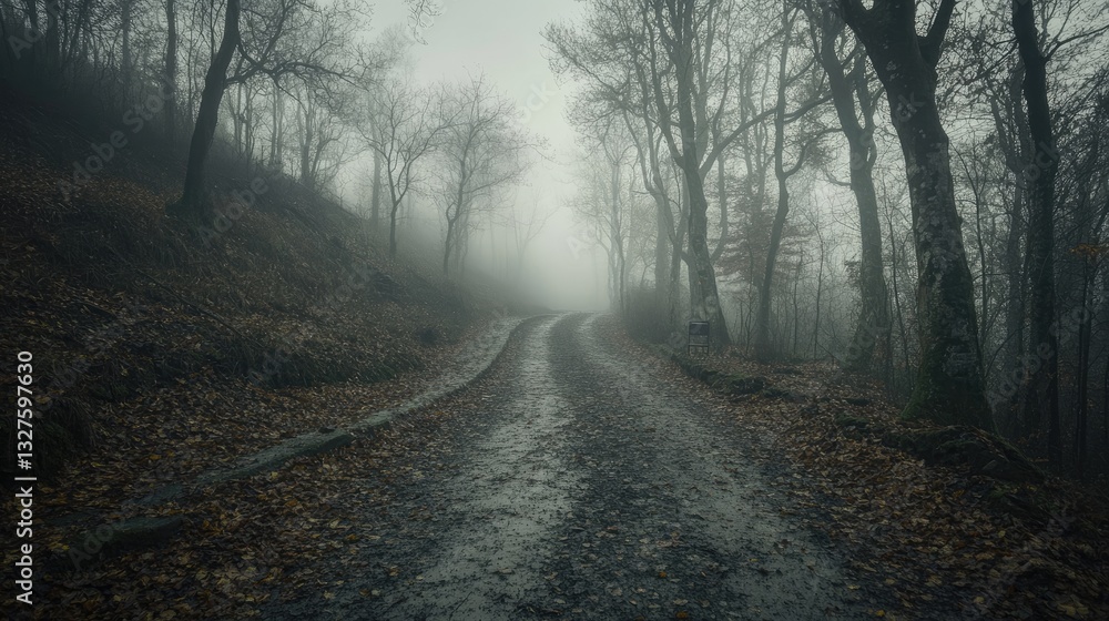 Fototapeta premium Foggy mountain road in autumn
