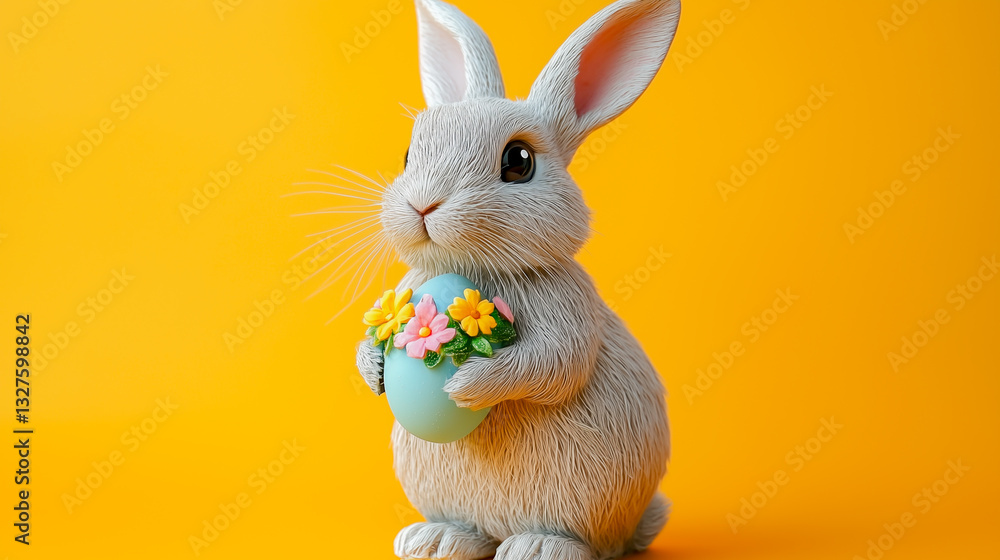 Easter Bunny isolated on orange background