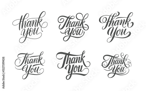 Elegant thank you calligraphy set with handwritten script lettering in black on white background
