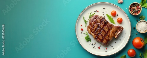 Gourmet steak dinner presentation flat design top view fine dining experience animation Complementary Color Scheme