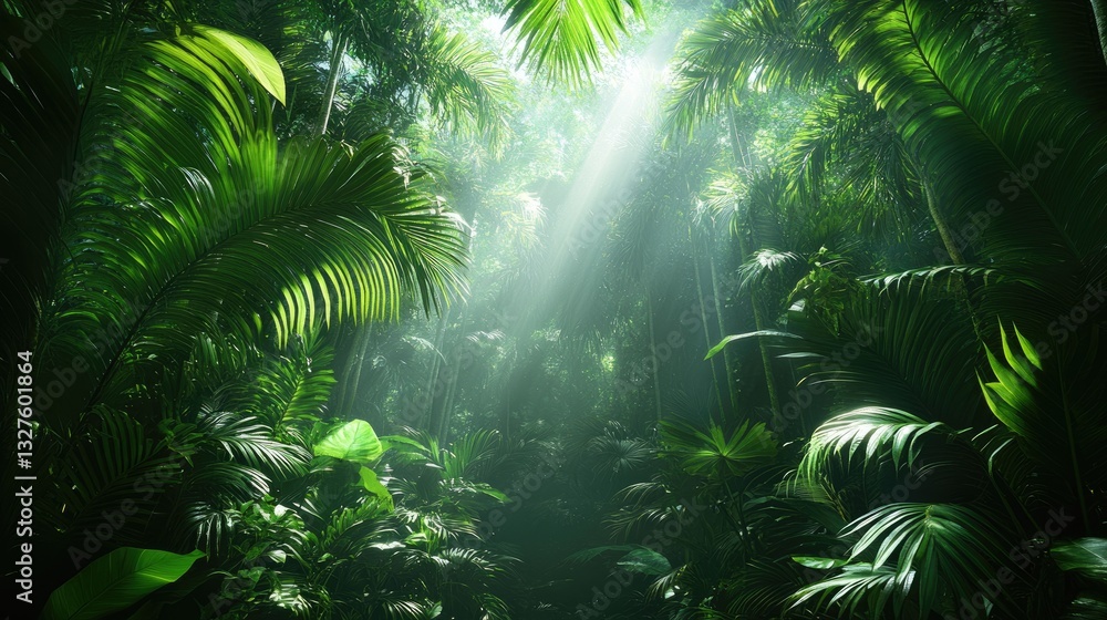 Obraz premium Lush rainforest canopy sunlight