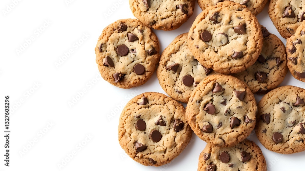 Chocolate chip cookies panorama on a white Chocolate chip cookies panorama on a white