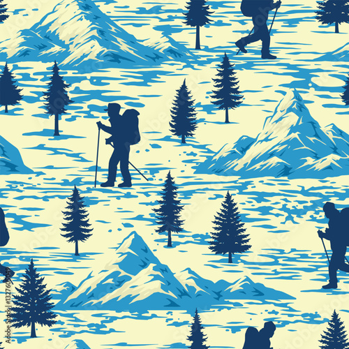 Hikers explore snowy mountains