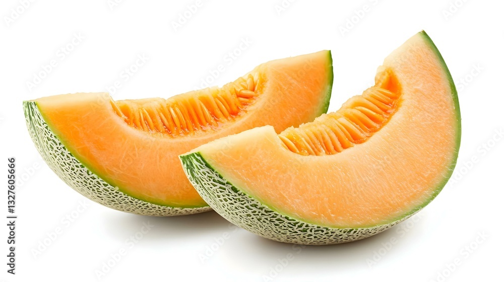 Cantaloupe slices isolated on white background Cantaloupe slices isolated on white background