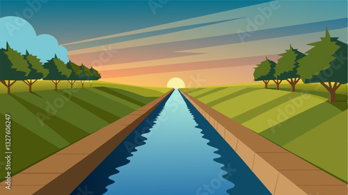 The oncegurgling canal now emits a deafening silence mirroring the lack of movement and life in the fields.. Vector illustration
