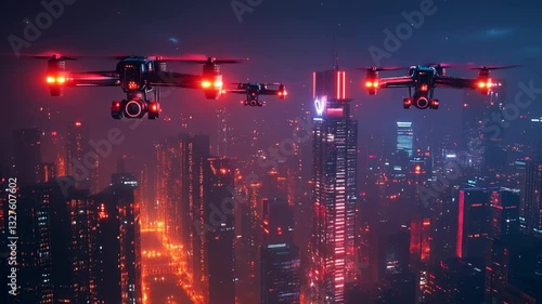 Night city drones surveillance
