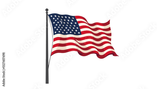 American flag waving on a white background