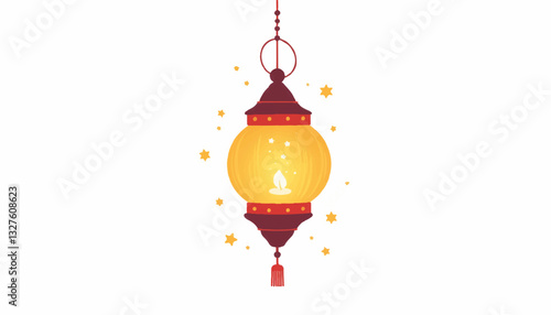 Decorative lantern glowing in warm yellow light photo