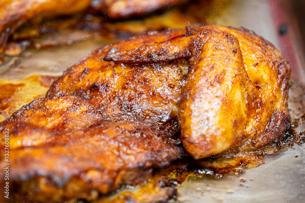 Close-up of perfectly grilled chicken wings with a crispy, caramelized glaze. The mouthwatering texture and rich color highlight delicious barbecued flavors.
Close-up of perfectly grilled chicken wings with a crispy, caramelized glaze. The mouthwatering texture and rich color highlight delicious barbecued flavors.