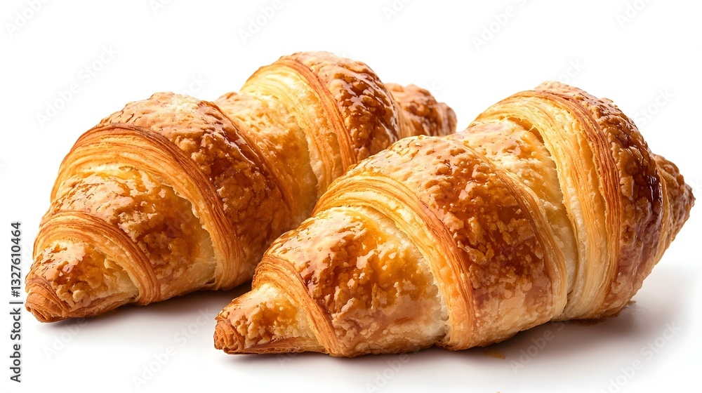 Two Golden Brown Croissants Isolated on White Background Two Golden Brown Croissants Isolated on White Background