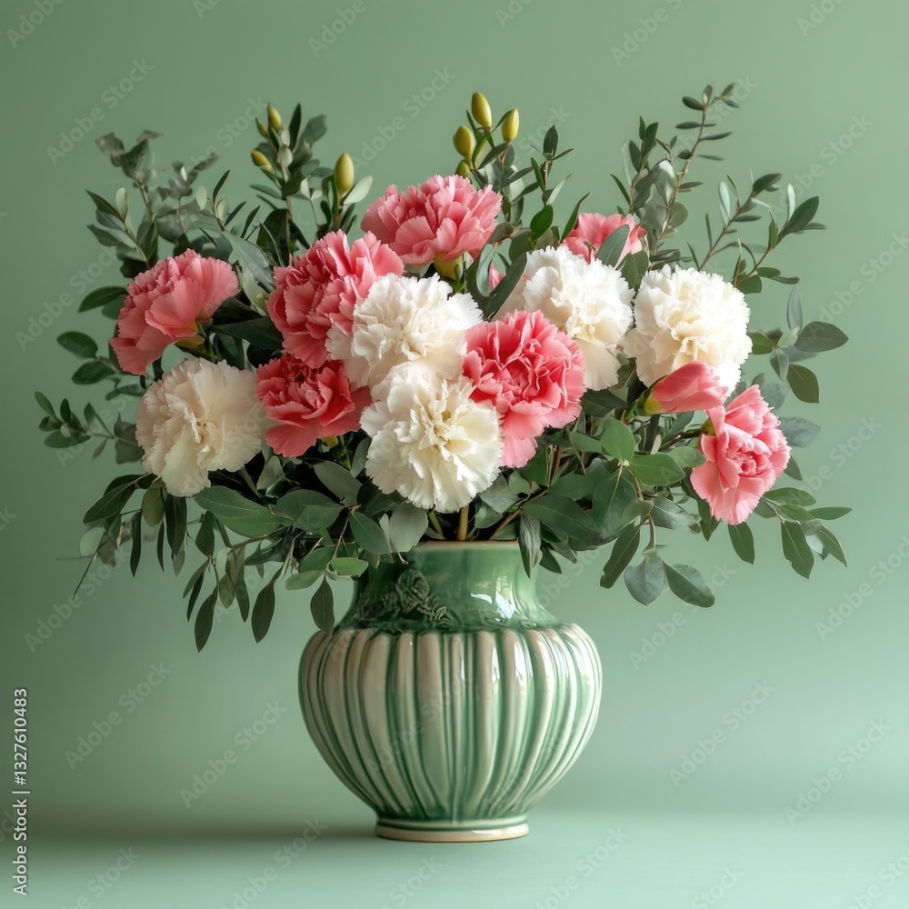 Obraz premium Delicate Pink Peonies Bouquet in White Vase